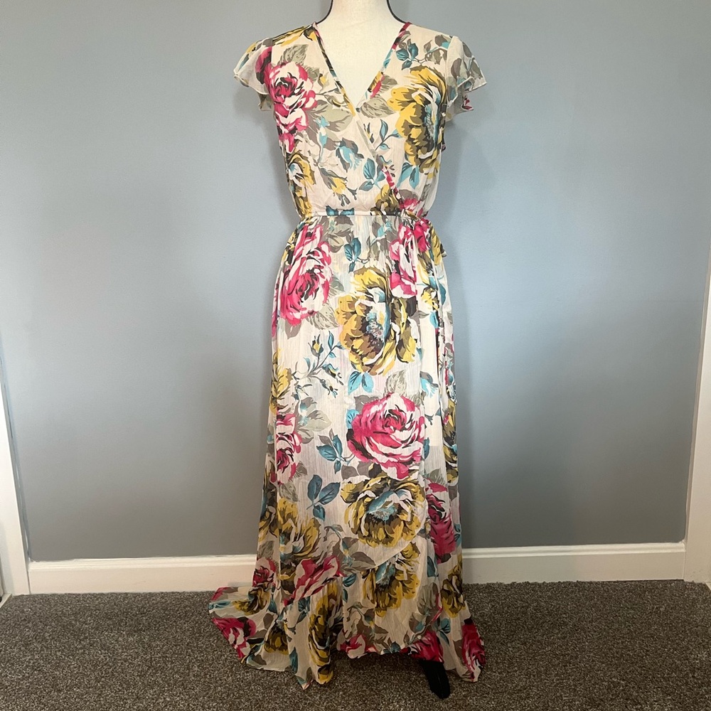 Band of Gypsies Floral Maxi Dress with Pink and Yellow